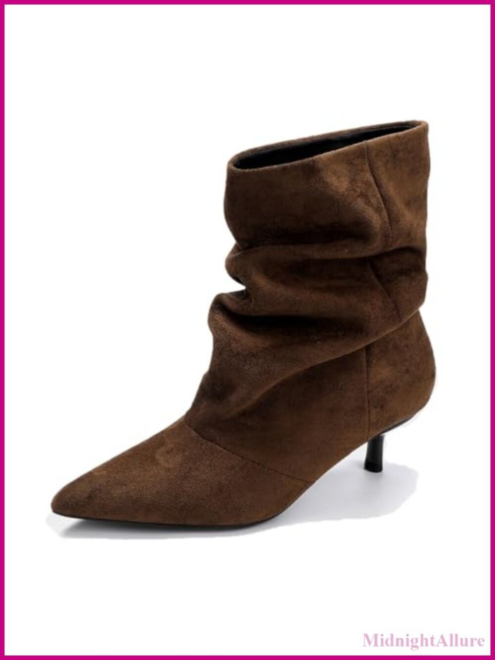 Faux Suede Slouch Ankle Boots Pointed Toe Kitten Heel Pull On Dress Boot